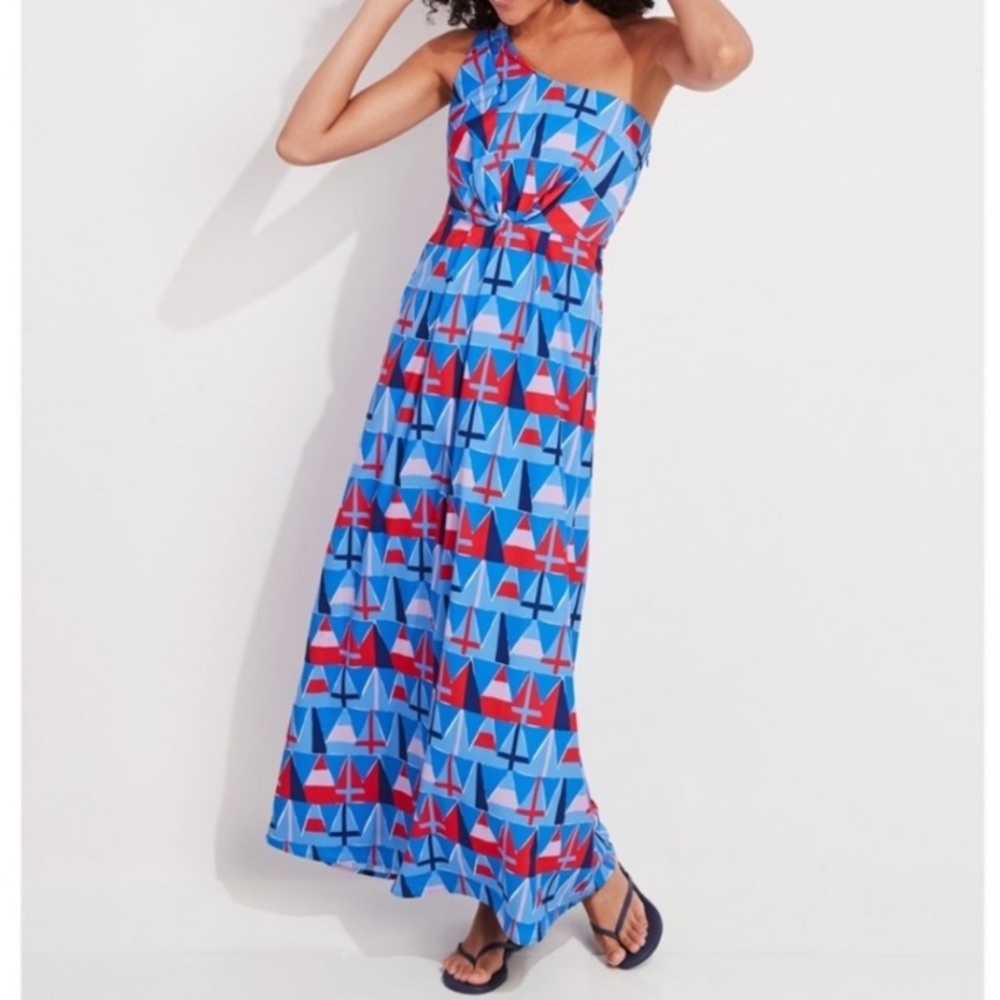 Vineyard Vines Burgee Boats Sailing One Shoulder Maxi Dress - Size 00